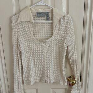 Unreal white long sleeve collard semi sheer y2k 90s shirt
